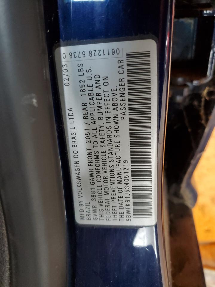 2003 Volkswagen Golf Gl VIN: 9BWFK61J534051219 Lot: 84288325