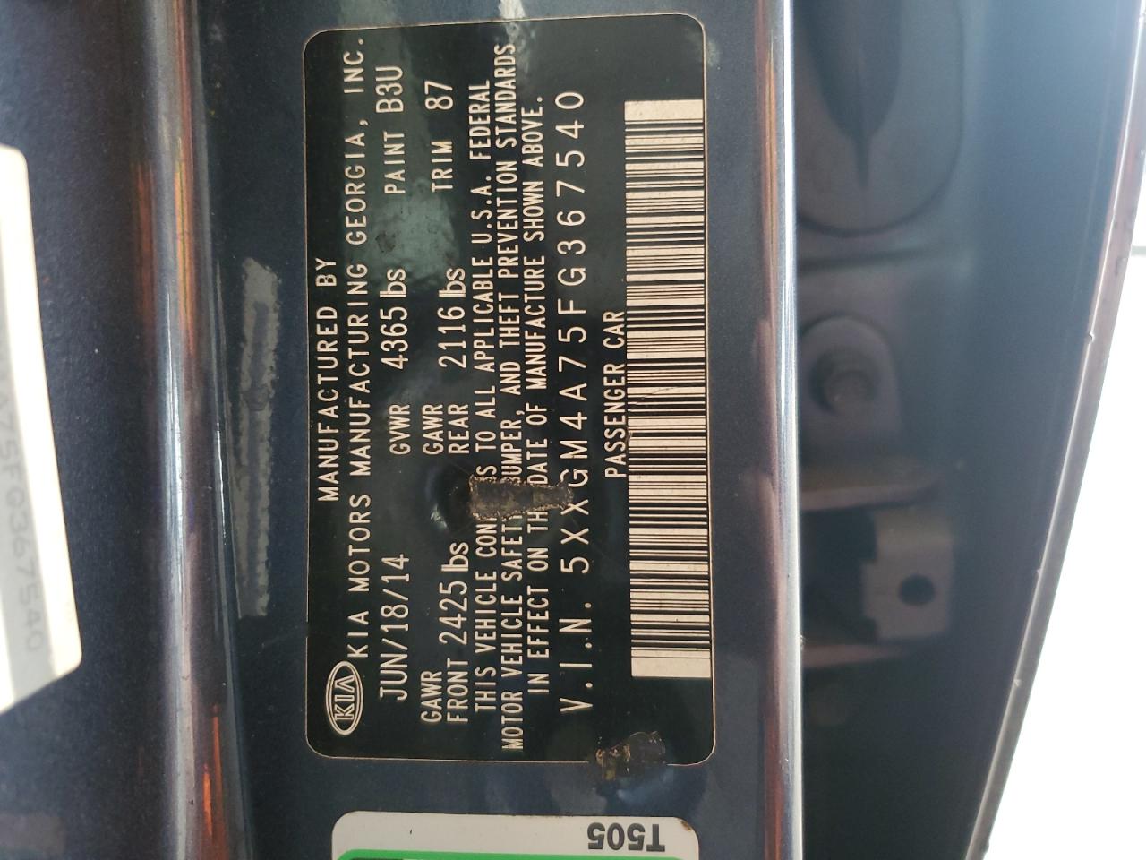 2015 Kia Optima Lx VIN: 5XXGM4A75FG367540 Lot: 83944945