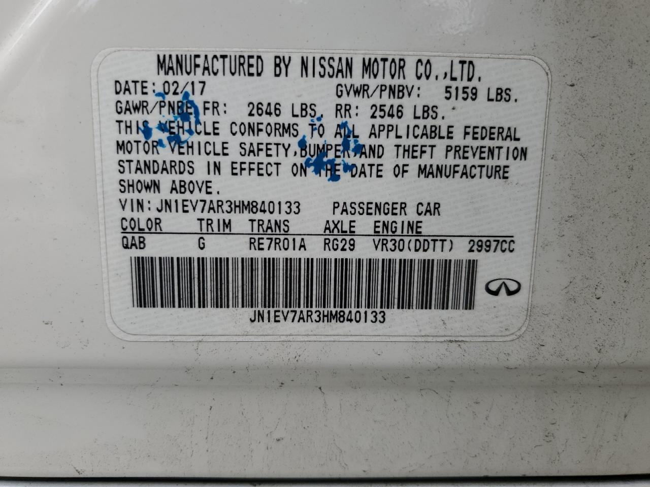 2017 Infiniti Q50 Premium VIN: JN1EV7AR3HM840133 Lot: 80996275