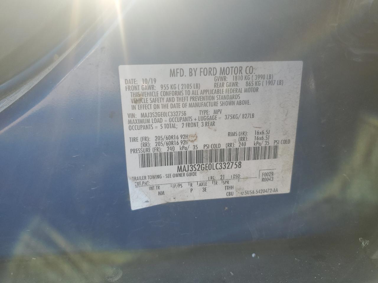 2020 Ford Ecosport Se VIN: MAJ3S2GE0LC332758 Lot: 84582425