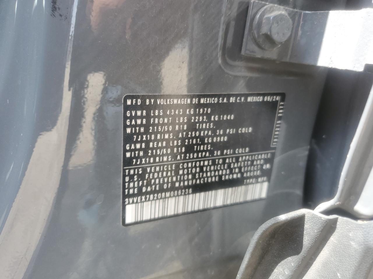 2024 Volkswagen Taos Se VIN: 3VVEX7B20RM086236 Lot: 81677205