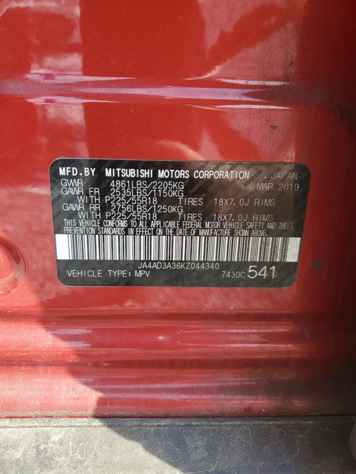 2019 Mitsubishi Outlander Se VIN: JA4AD3A36KZ044340 Lot: 71881495