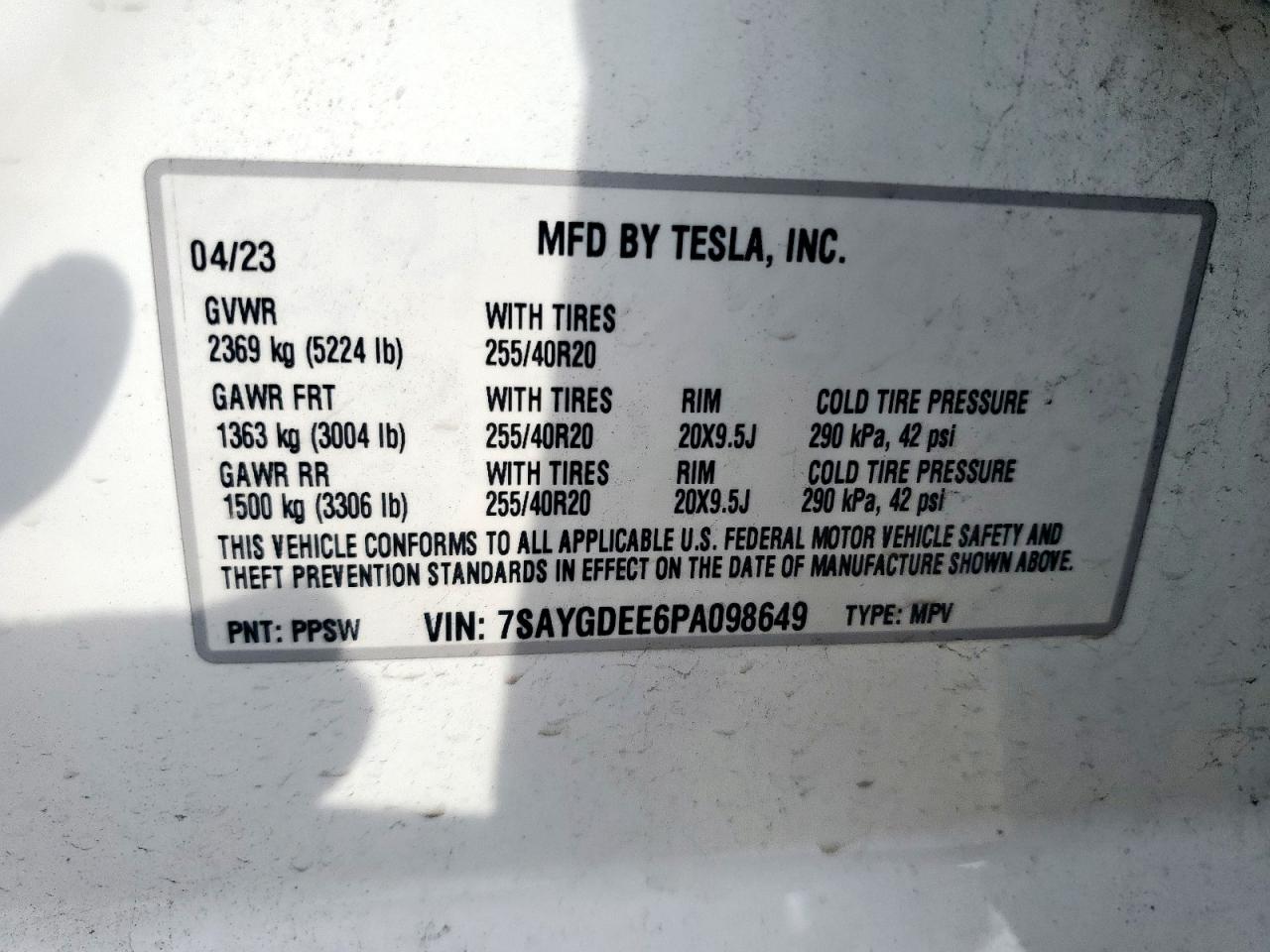 2023 Tesla Model Y VIN: 7SAYGDEE6PA098649 Lot: 71262685