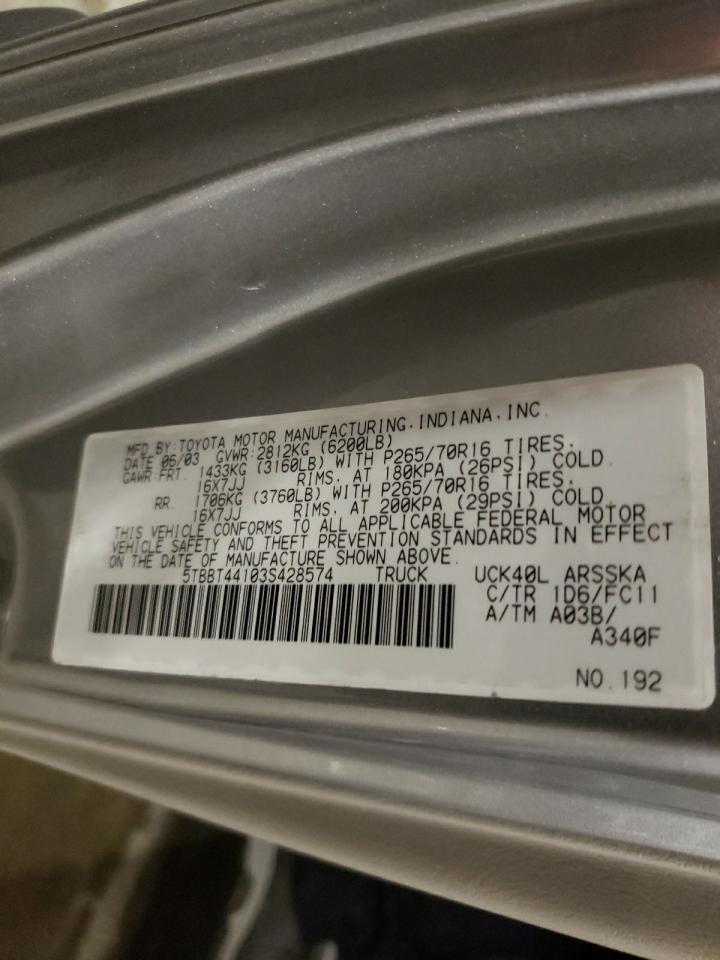 2003 Toyota Tundra Access Cab Sr5 VIN: 5TBBT44103S428574 Lot: 81017135