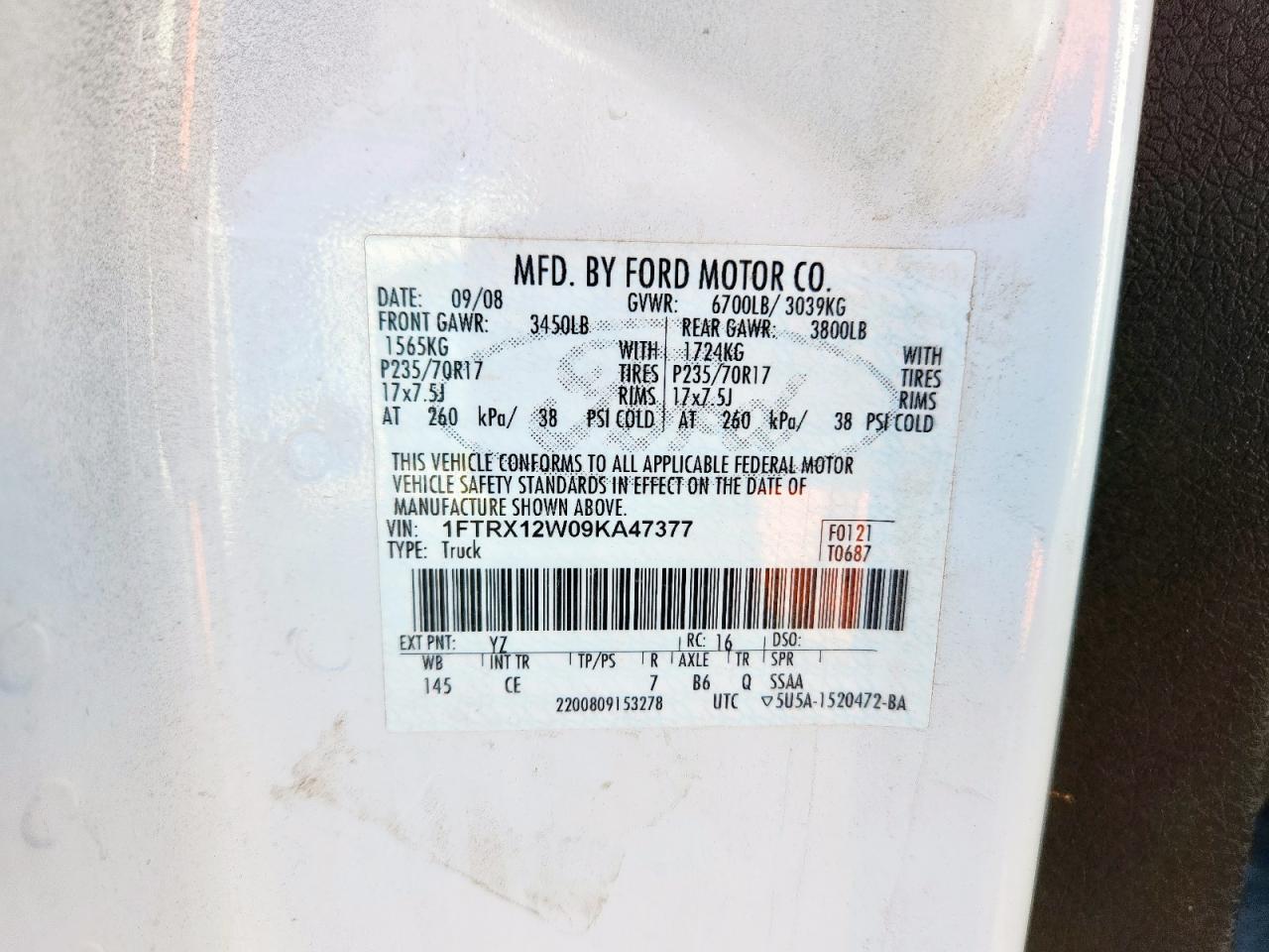 2009 Ford F150 Super Cab VIN: 1FTRX12W09KA47377 Lot: 83997595