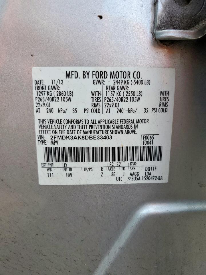 2013 Ford Edge Sport VIN: 2FMDK3AK8DBE33403 Lot: 83871695