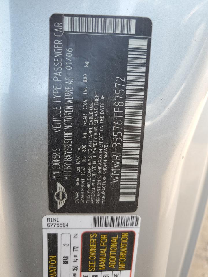 2006 Mini Cooper S VIN: WMWRH33576TF87572 Lot: 66110835