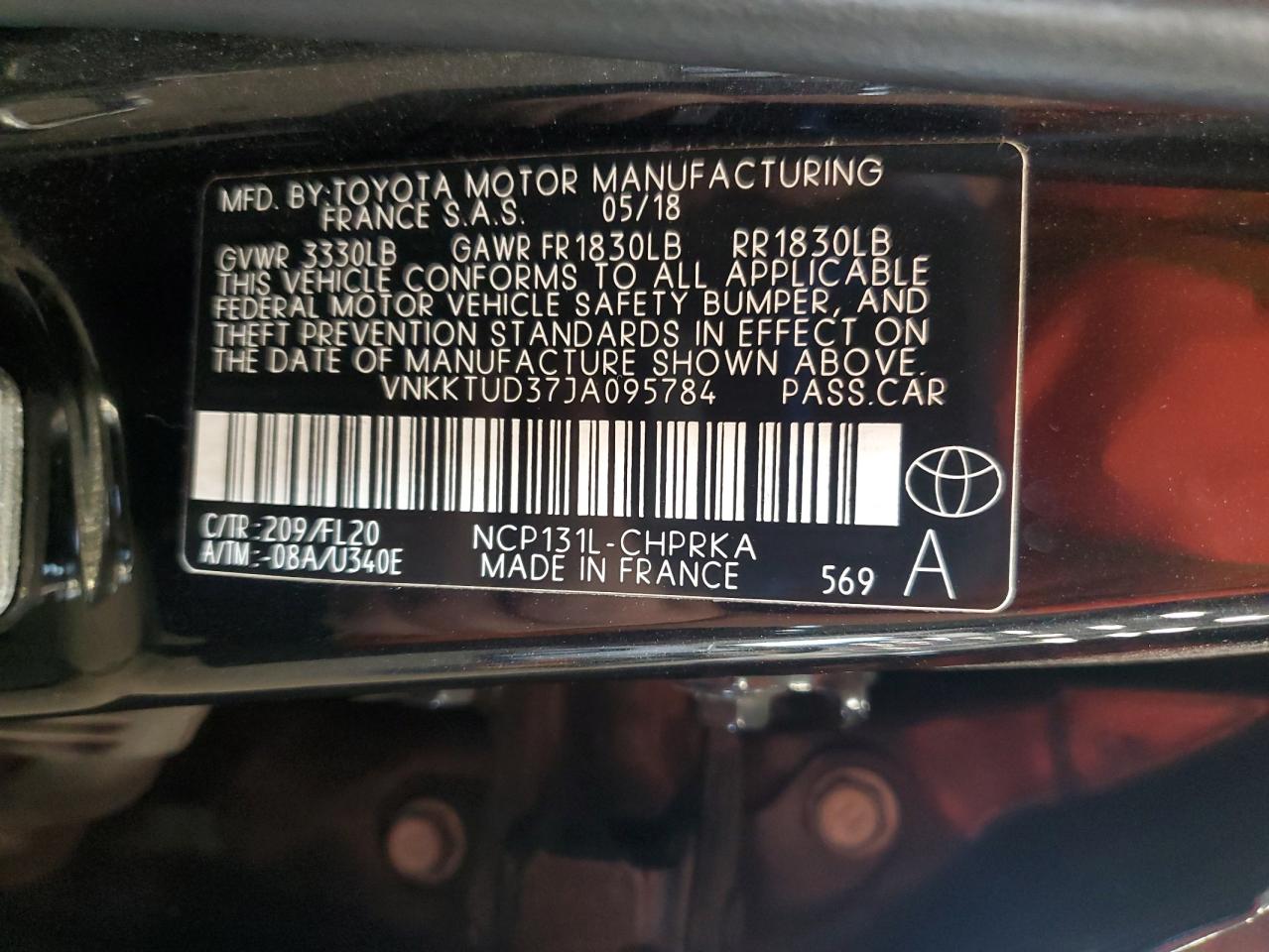 2018 Toyota Yaris L VIN: VNKKTUD37JA095784 Lot: 72014405