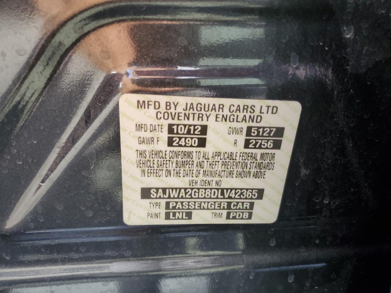 2013 Jaguar Xjl Portfolio VIN: SAJWA2GB8DLV42365 Lot: 81064925