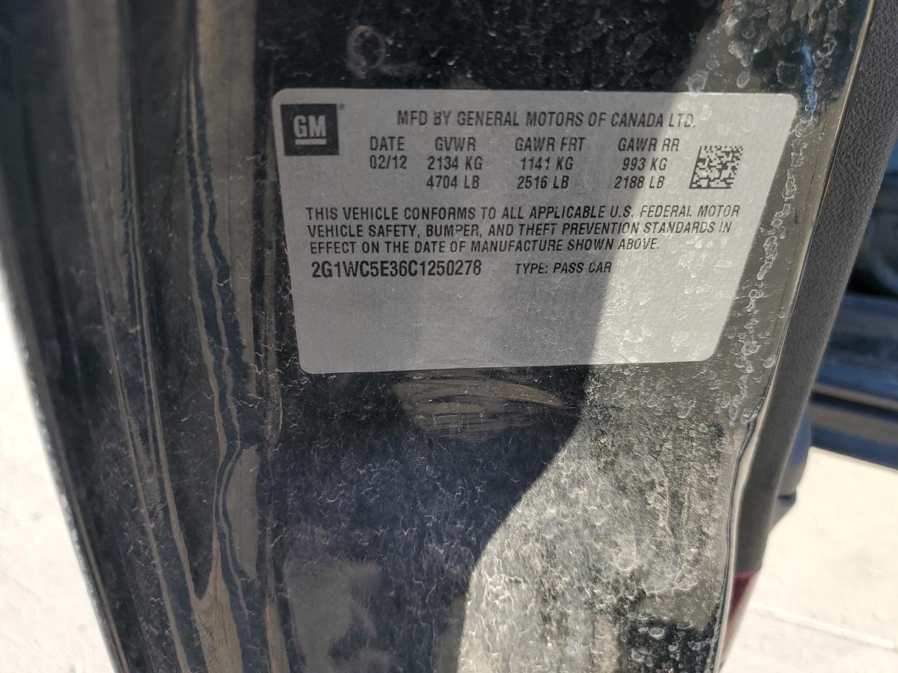 2012 Chevrolet Impala Ltz VIN: 2G1WC5E36C1250278 Lot: 71924095