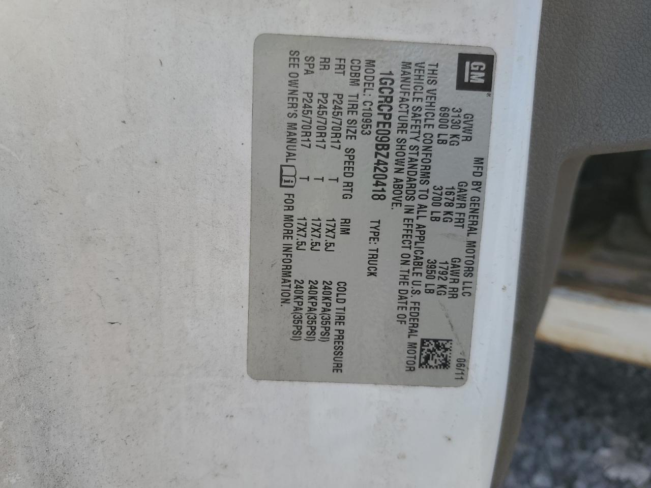 2011 Chevrolet Silverado C1500 VIN: 1GCRCPE09BZ420418 Lot: 84744235