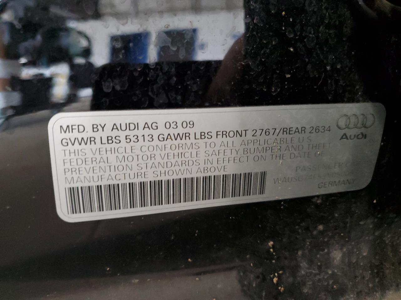 2009 Audi A6 Premium Plus VIN: WAUSG74F59N050093 Lot: 72062545