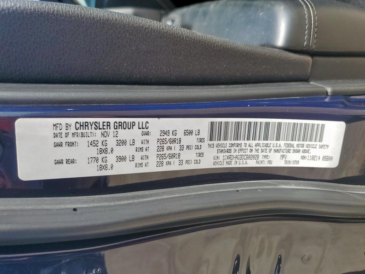 2013 Dodge Durango Sxt VIN: 1C4RDHAG3DC602028 Lot: 81929935