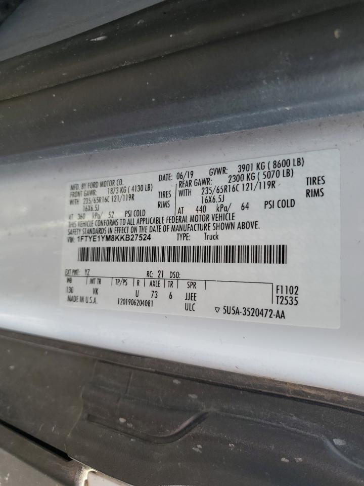 2019 Ford Transit T-150 VIN: 1FTYE1YM8KKB27524 Lot: 84199415