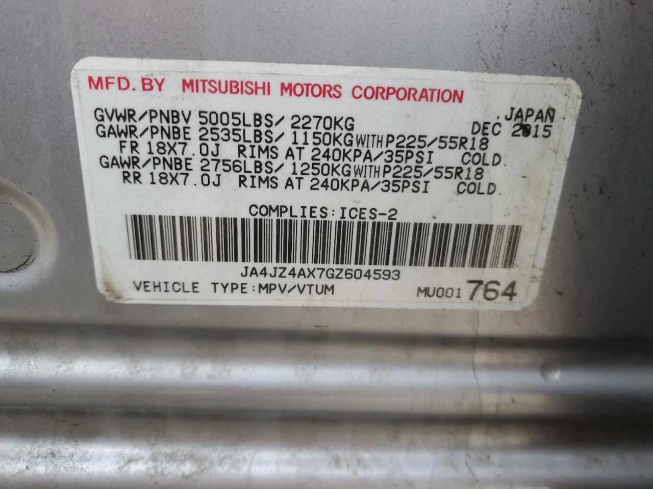 2016 Mitsubishi Outlander Gt VIN: JA4JZ4AX7GZ604593 Lot: 84184795