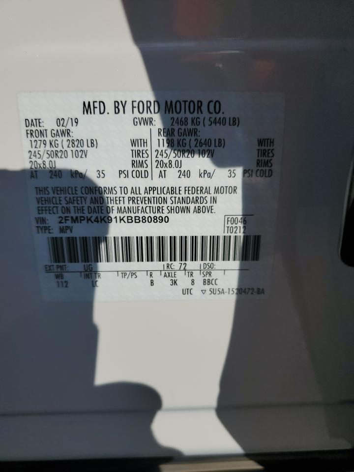 2019 Ford Edge Titanium VIN: 2FMPK4K91KBB80890 Lot: 81794785