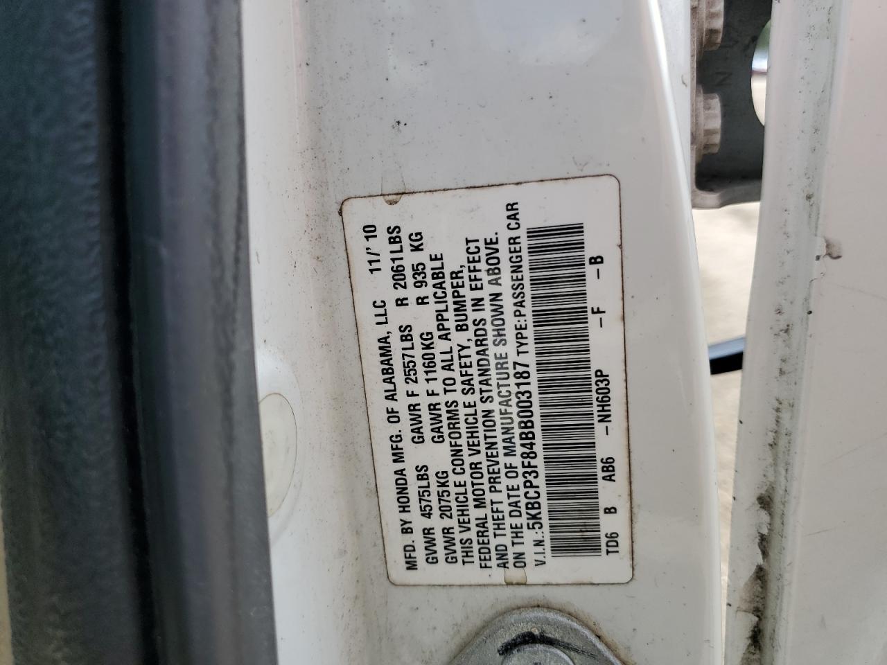 2011 Honda Accord Exl VIN: 5KBCP3F84BB003187 Lot: 81081465