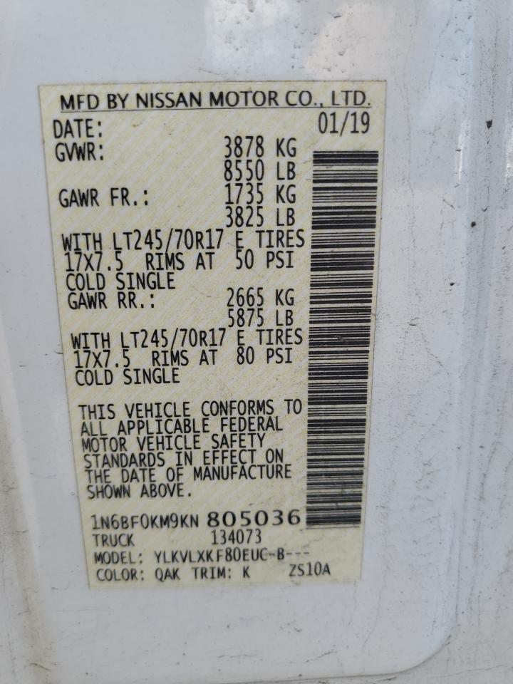 2019 Nissan Nv 1500 S VIN: 1N6BF0KM9KN805036 Lot: 86189395