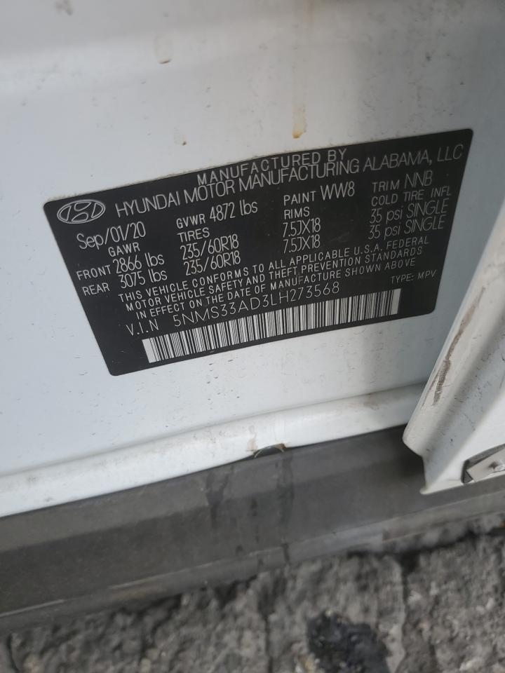 2020 Hyundai Santa Fe Sel VIN: 5NMS33AD3LH273568 Lot: 81076805