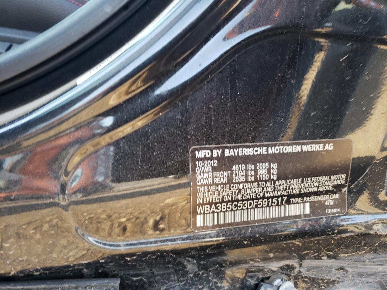 2013 BMW 328 Xi Sulev VIN: WBA3B5C53DF591517 Lot: 72020145