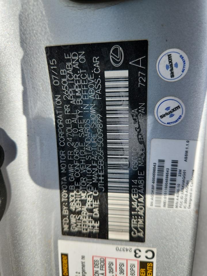 2015 Lexus Rc 350 VIN: JTHHE5BC6F5009899 Lot: 70903875