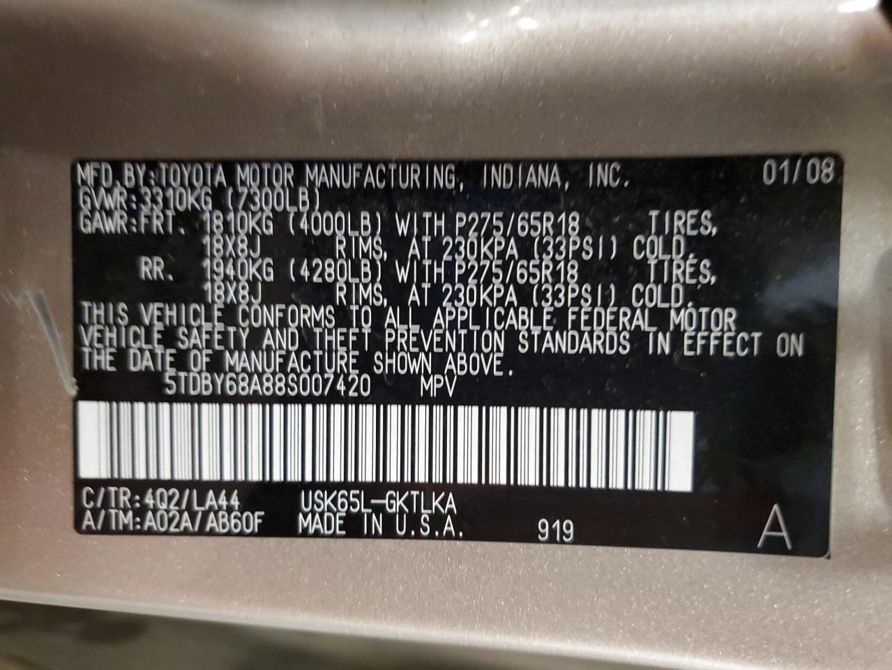 2008 Toyota Sequoia Limited VIN: 5TDBY68A88S007420 Lot: 80859905