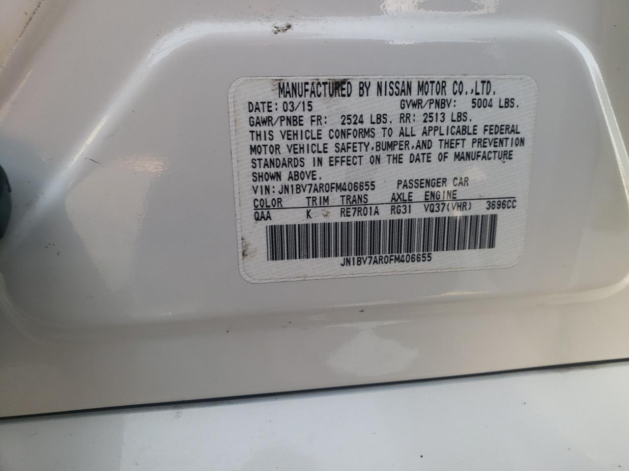 2015 Infiniti Q50 Base VIN: JN1BV7AR0FM406655 Lot: 80306445