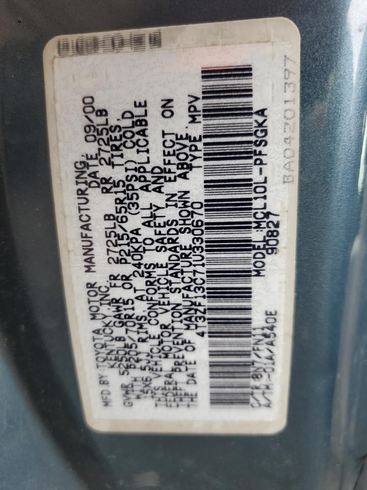 2001 Toyota Sienna Le VIN: 4T3ZF13C71U330670 Lot: 80197355