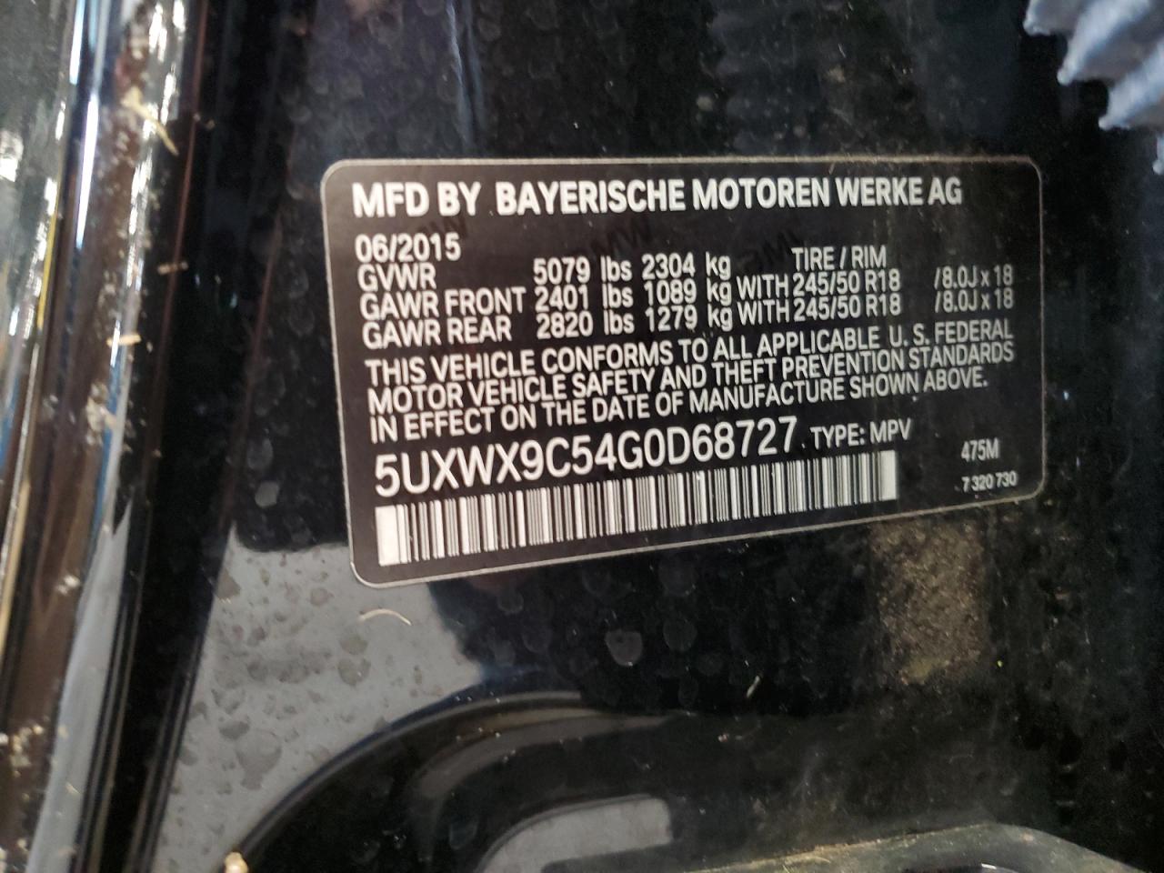 2016 BMW X3 xDrive28I VIN: 5UXWX9C54G0D68727 Lot: 81913055