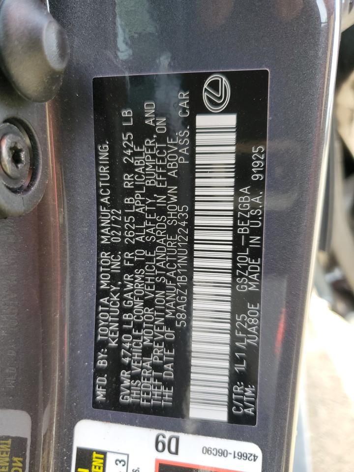 2022 Lexus Es 350 Base VIN: 58AGZ1B11NU122435 Lot: 71893105