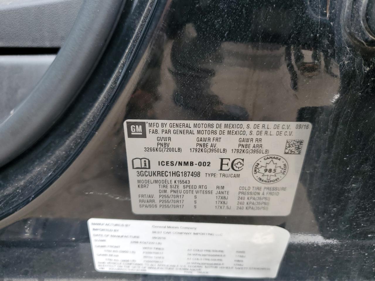 2017 Chevrolet Silverado K1500 Lt VIN: 3GCUKREC1HG187498 Lot: 81804755