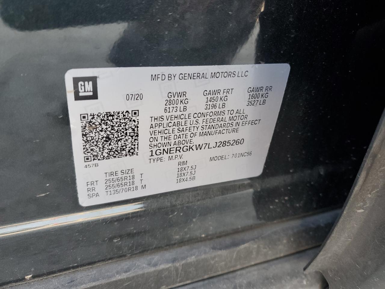 2020 Chevrolet Traverse Lt VIN: 1GNERGKW7LJ285260 Lot: 84415565