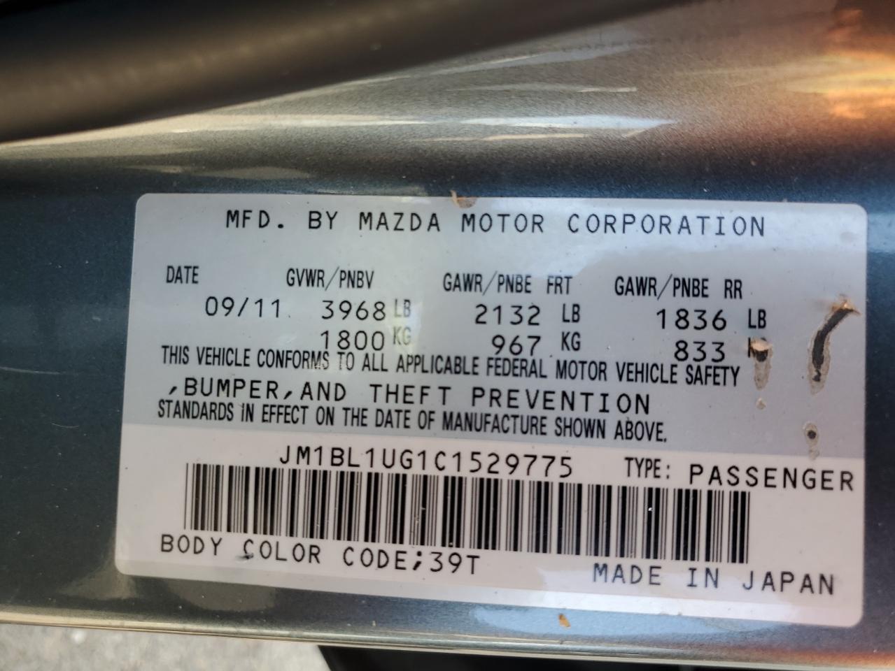 2012 Mazda 3 I VIN: JM1BL1UG1C1529775 Lot: 71863735