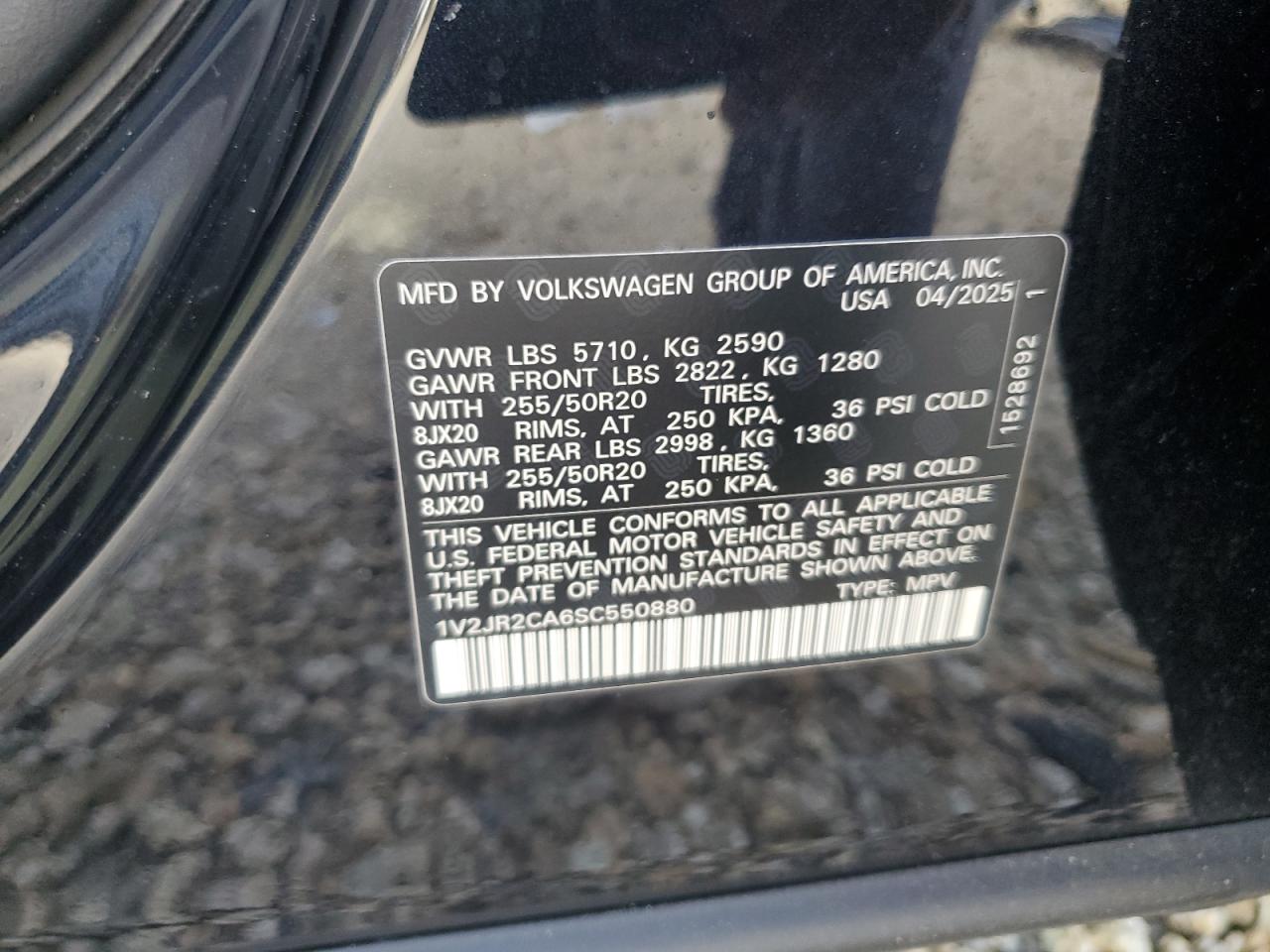 2025 Volkswagen Atlas Se VIN: 1V2JR2CA6SC550880 Lot: 71424885