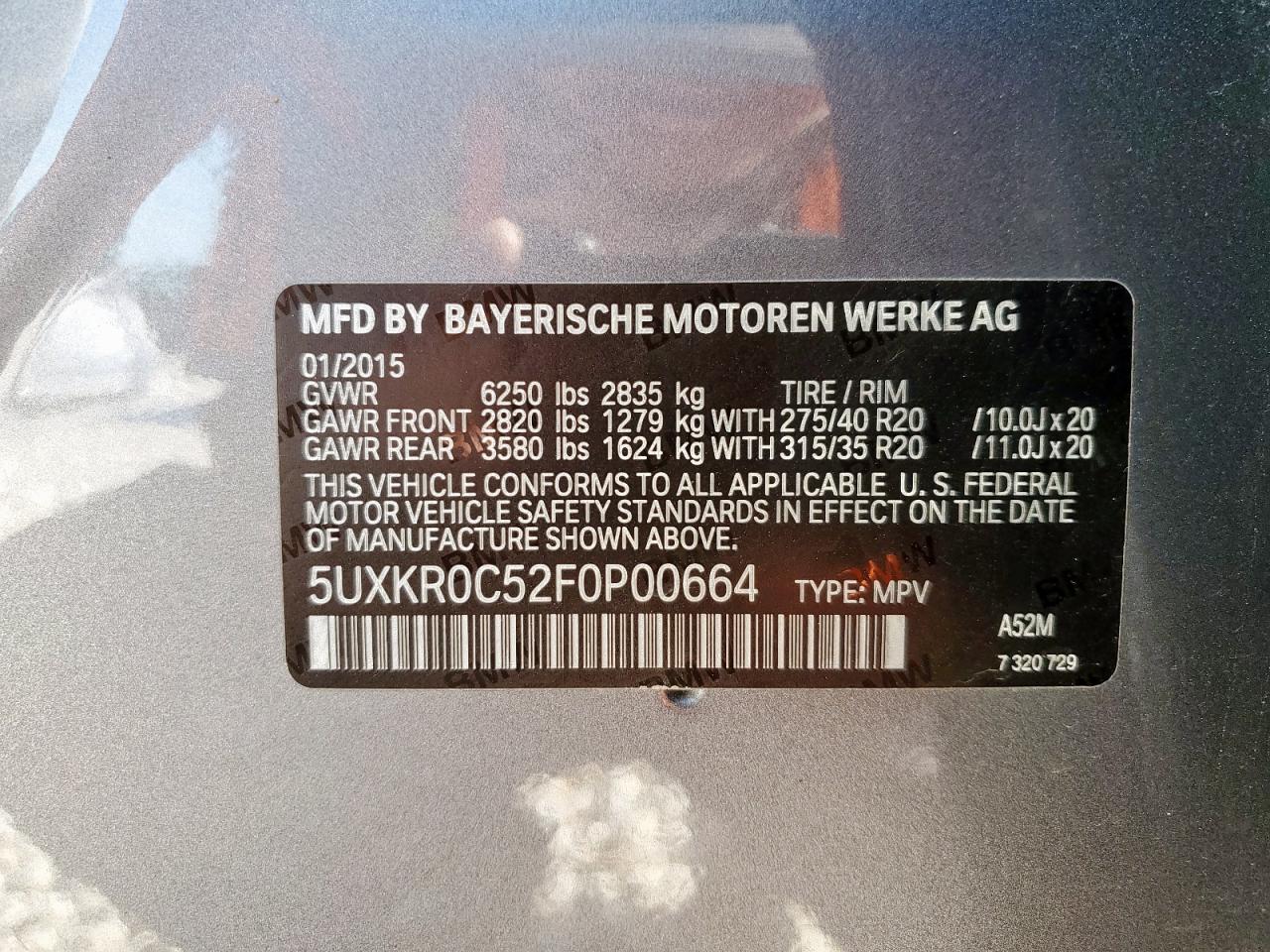 2015 BMW X5 xDrive35I VIN: 5UXKR0C52F0P00664 Lot: 71282325