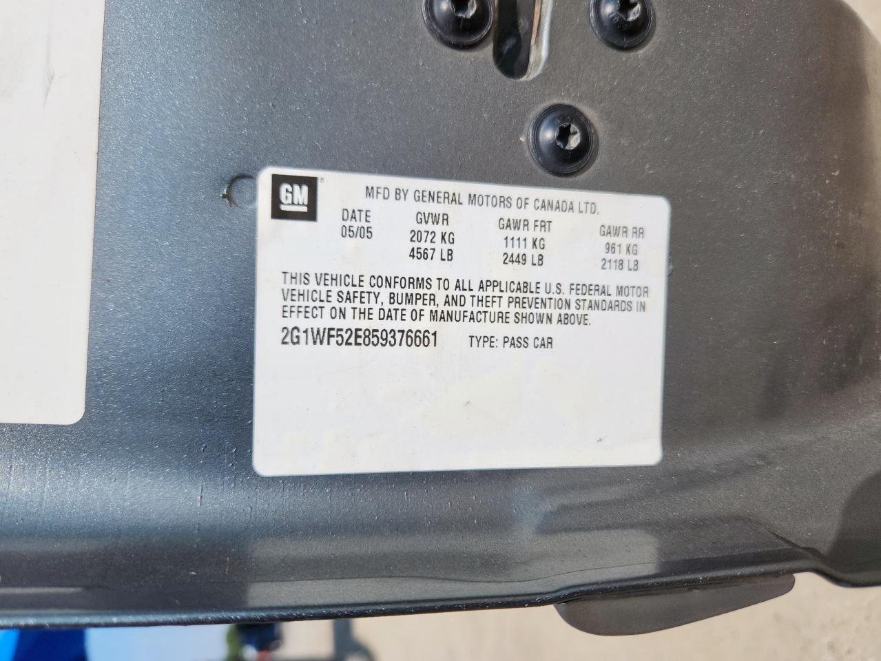 2005 Chevrolet Impala VIN: 2G1WF52E859376661 Lot: 81137545