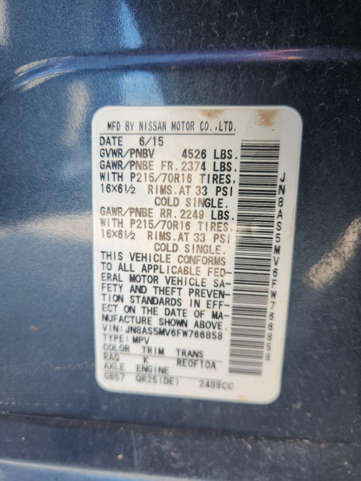 2015 Nissan Rogue Select S VIN: JN8AS5MV6FW766858 Lot: 81821885