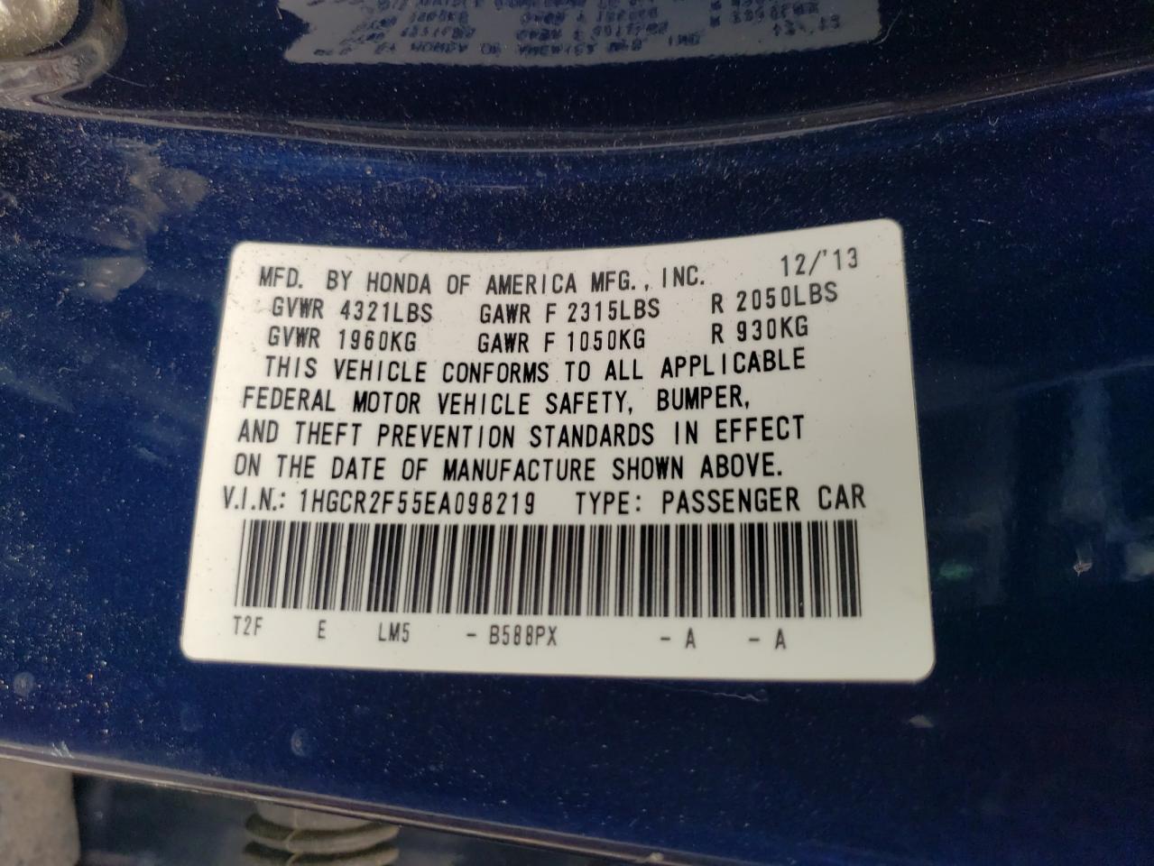 2014 Honda Accord Sport VIN: 1HGCR2F55EA098219 Lot: 80989925