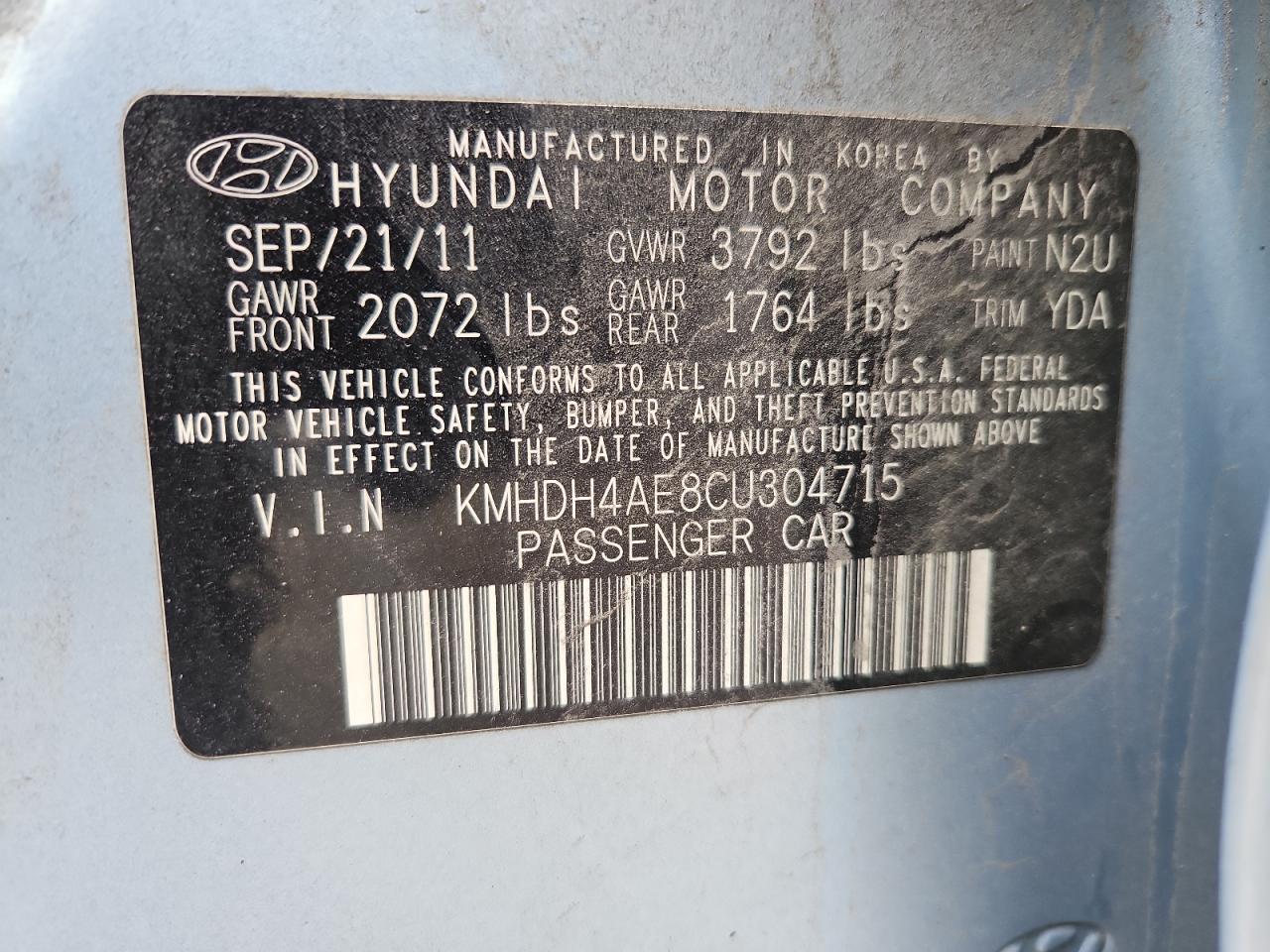 2012 Hyundai Elantra Gls VIN: KMHDH4AE8CU304715 Lot: 80306905