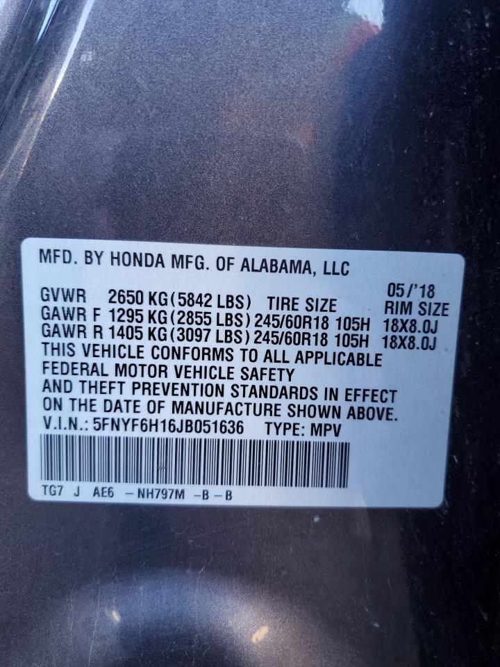 2018 Honda Pilot Lx VIN: 5FNYF6H16JB051636 Lot: 81814735