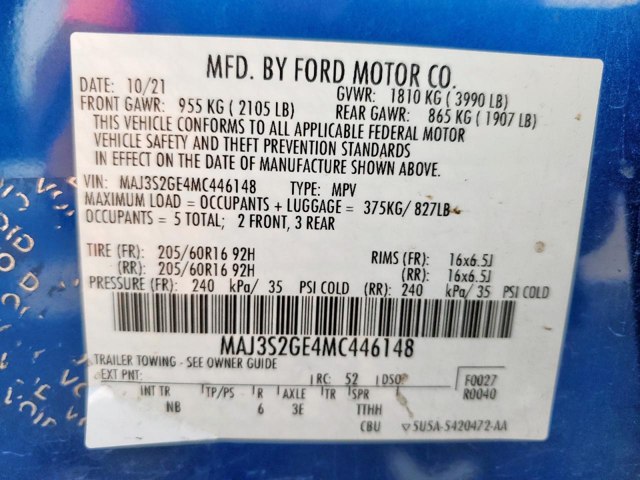 2021 Ford Ecosport Se VIN: MAJ3S2GE4MC446148 Lot: 83780895