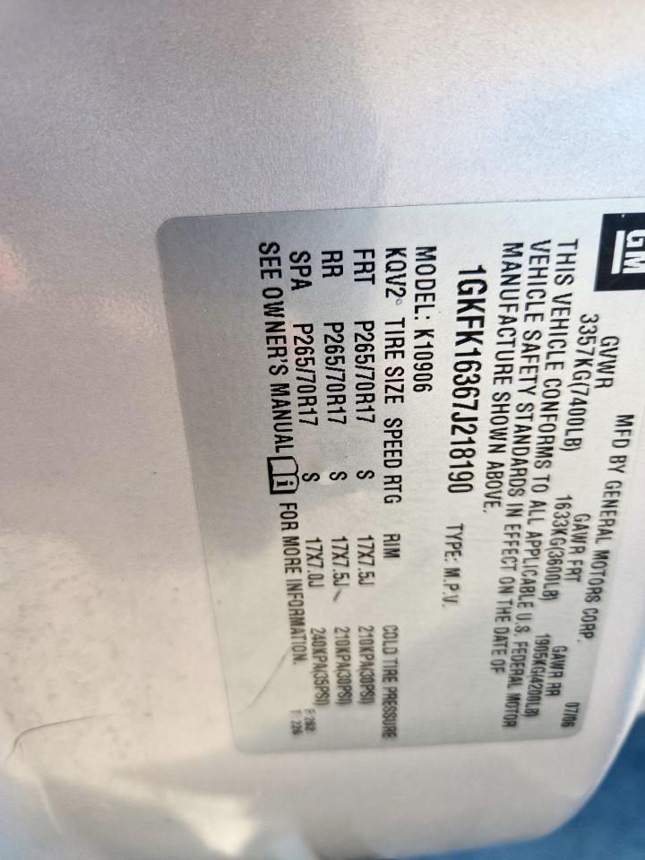 2007 GMC Yukon Xl K1500 VIN: 1GKFK16367J218190 Lot: 81915935