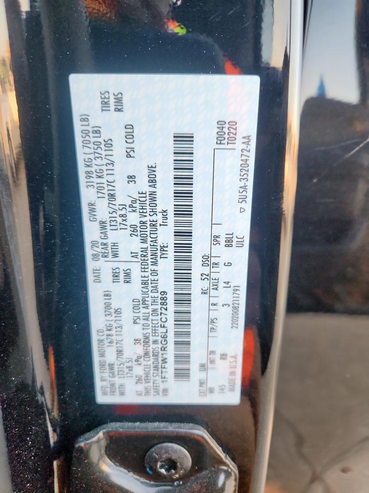 2020 Ford F150 Raptor VIN: 1FTFW1RG6LFC72889 Lot: 81880405