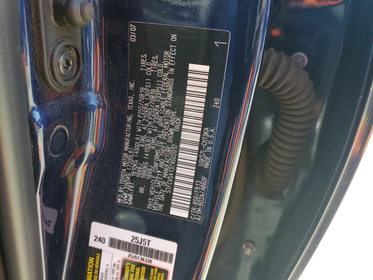 2007 Toyota Tundra Double Cab Sr5 VIN: 5TFCV54137X002017 Lot: 71721585