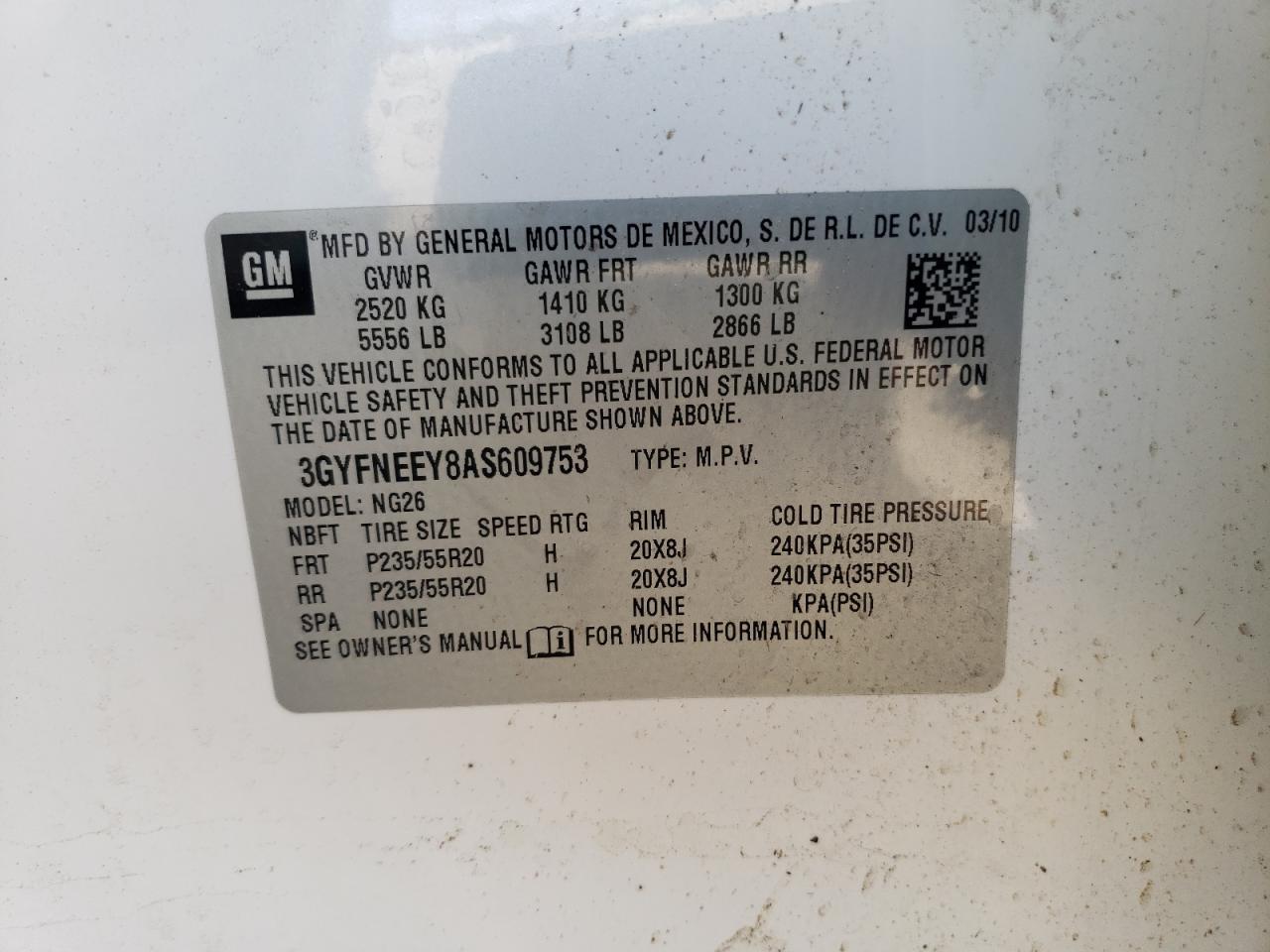 2010 Cadillac Srx Performance Collection VIN: 3GYFNEEY8AS609753 Lot: 71834105