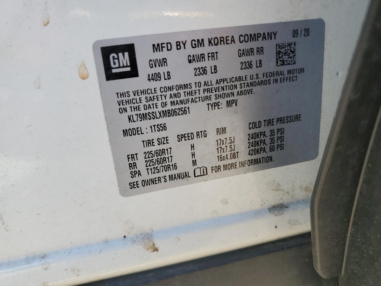 2021 Chevrolet Trailblazer Activ VIN: KL79MSSLXMB062561 Lot: 80817385