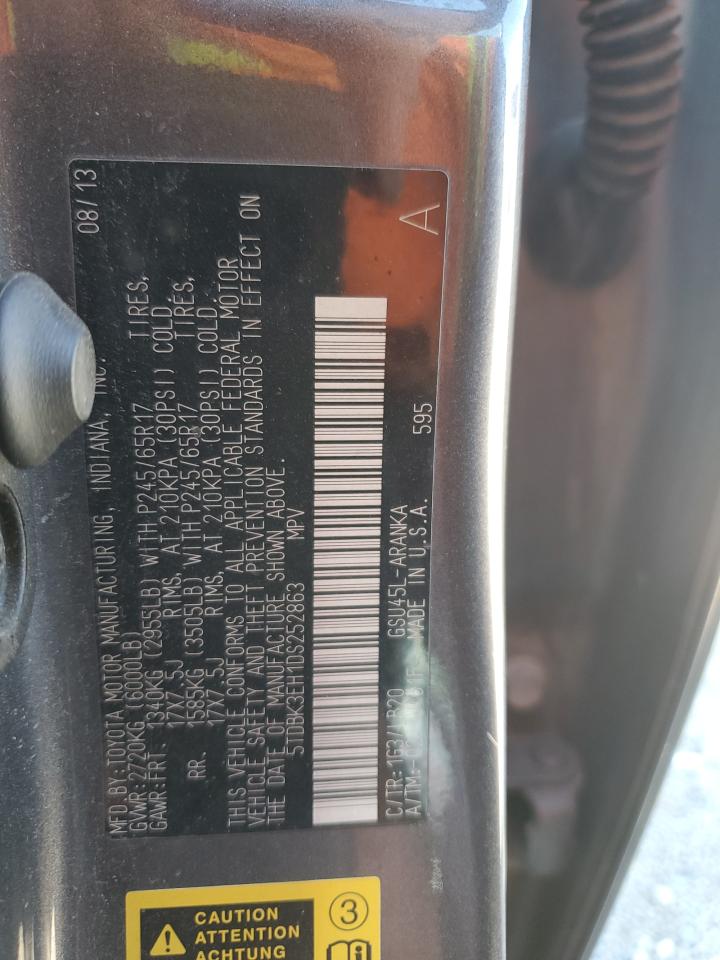 2013 Toyota Highlander Base VIN: 5TDBK3EH1DS252863 Lot: 81701015