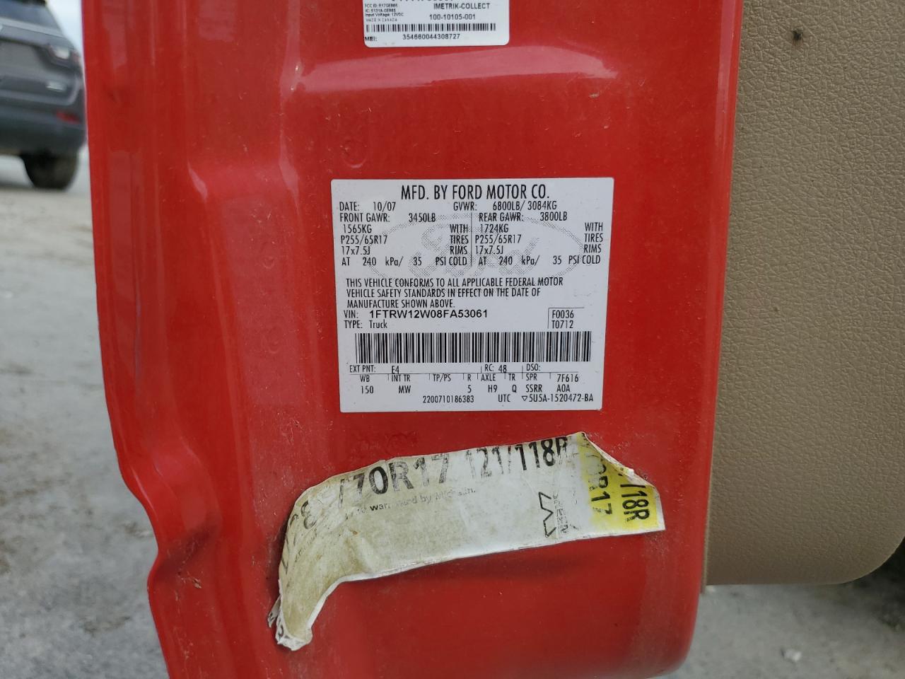 2008 Ford F150 Supercrew VIN: 1FTRW12W08FA53061 Lot: 84594315