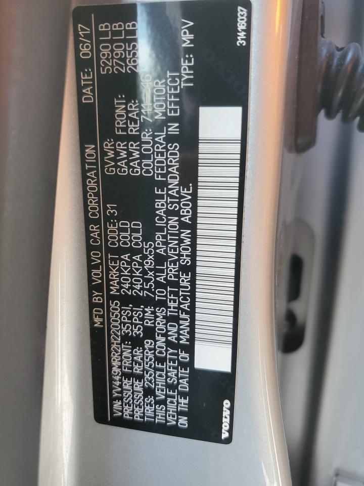 2017 Volvo Xc60 T6 Dynamic VIN: YV449MRR2H2200505 Lot: 70844325