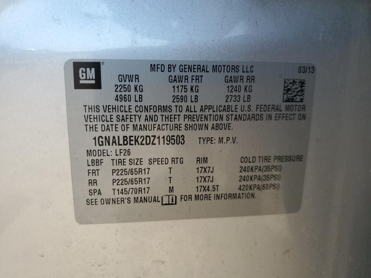 2013 Chevrolet Equinox Ls VIN: 1GNALBEK2DZ119503 Lot: 71470065